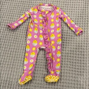 Little Bum Bums bamboo Pink Chick Print Footed One-Piece sleeper 2 way zipper